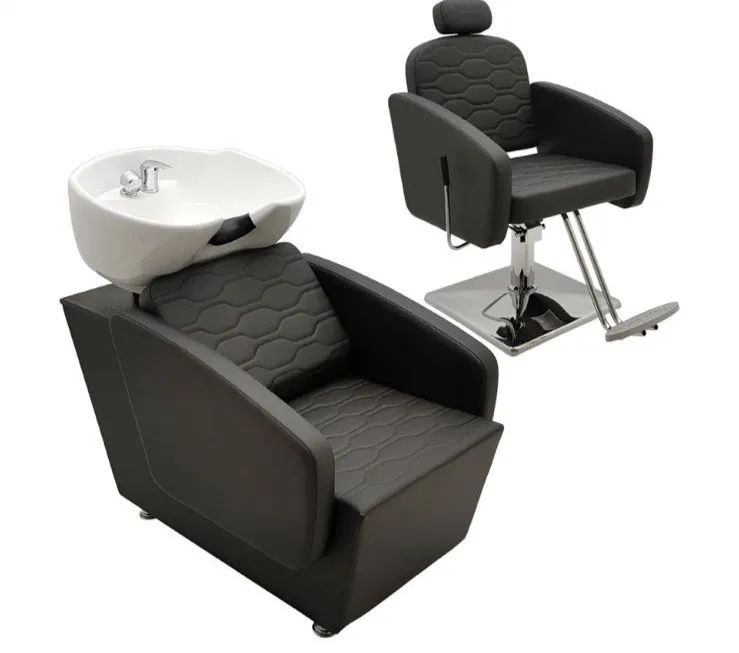 Poltrona de salão de beleza com lavatório e poltrona