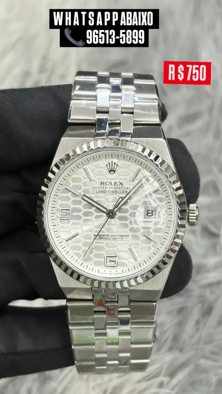 Relógio ROLEX LAND DWELLER AUTOMÁTICO MOSTRADOR BRANCO - MODELO 2025