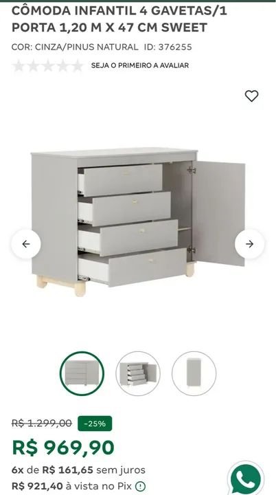 Cômoda Infantil Branca com 4 Gavetas e Portas - Foto 4