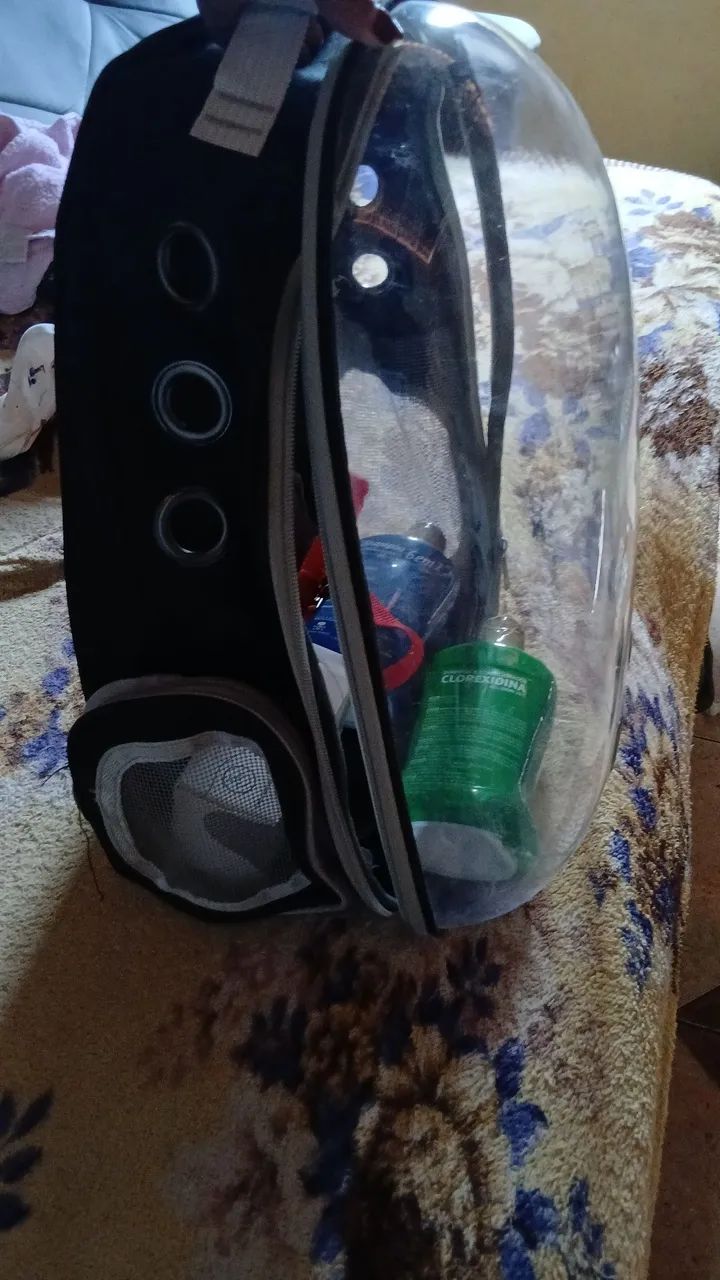 Bolsa para transportar pet, transparente mais kit de cuidados shampoo condicionador e mais - Foto 3