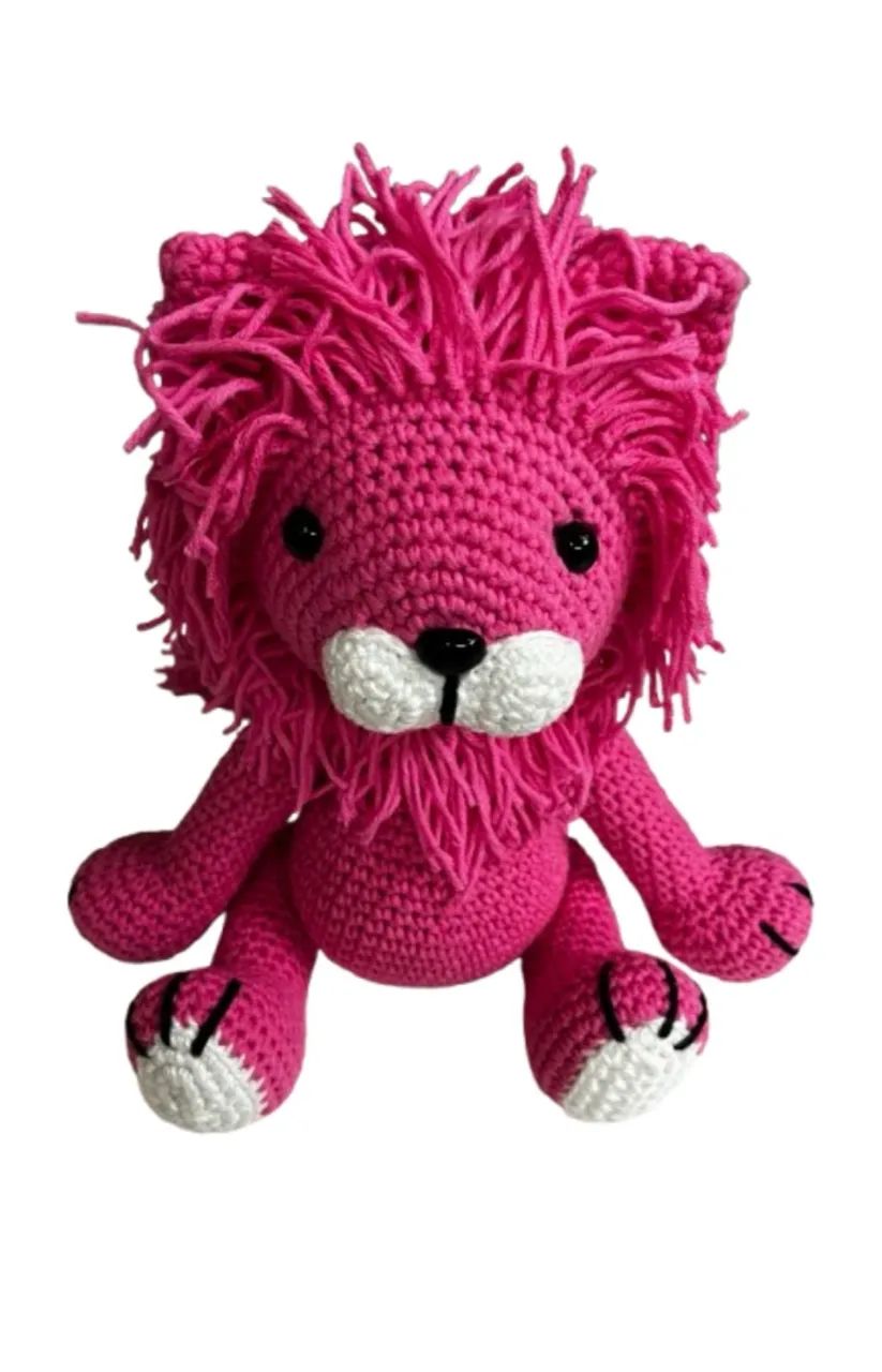 Leão Rosa em Crochê Amigurumi Bichinho de Pelúcia Leãozinho