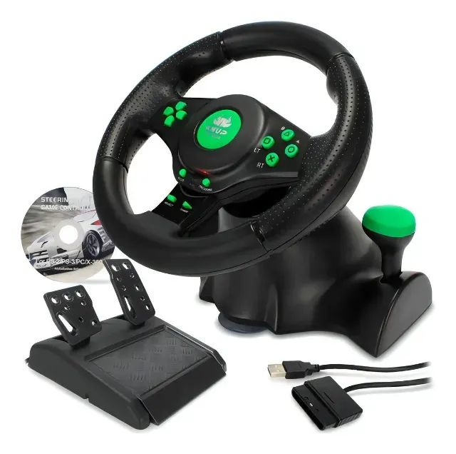 Volante de Vibração c/ Pedal e Cambio Gamer Pro Kp-5815a P/ Xbox 360 PS3 PS2 PC USB Preto/ - Foto 4