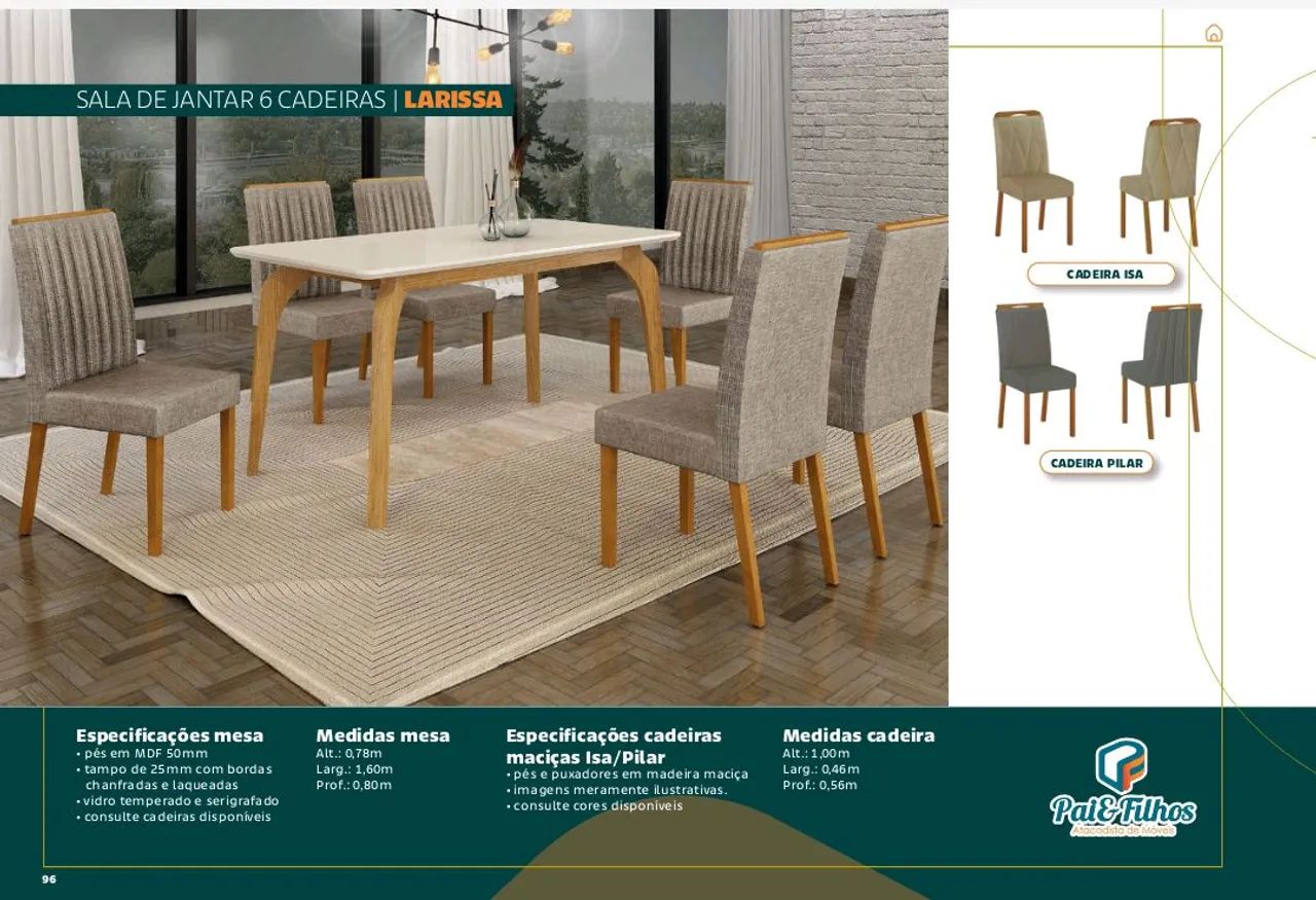 Mesa de Jantar 6 Cadeiras Larisa - Amadeirado