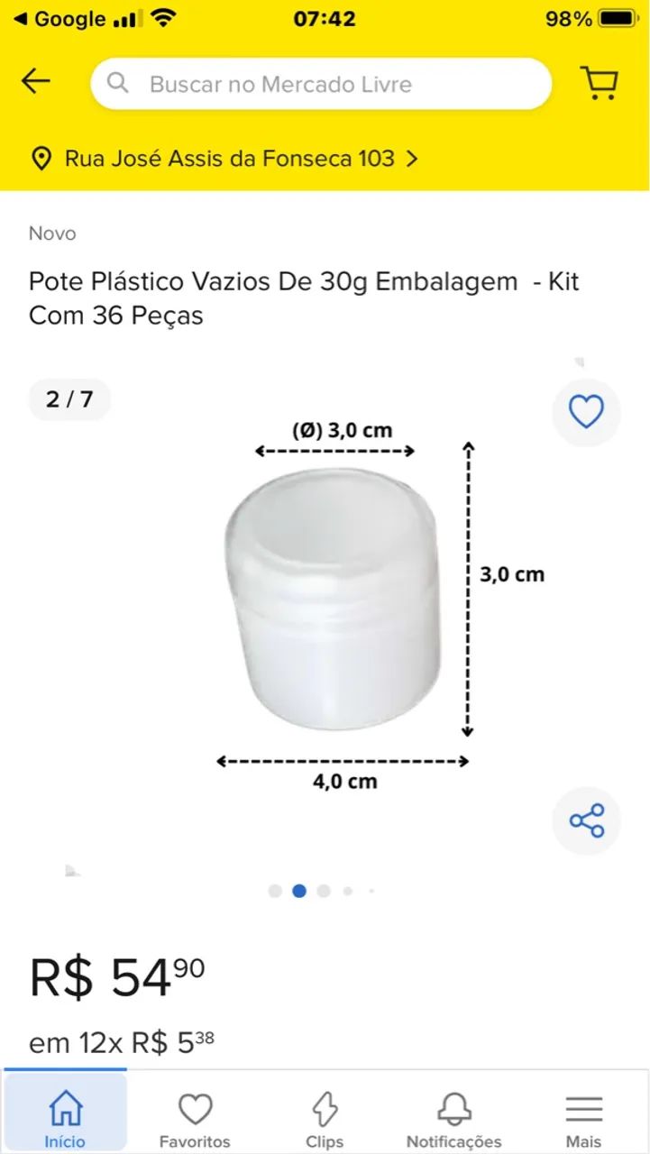 Potes Plásticos Vazios 30g - Kit com 36 Peças