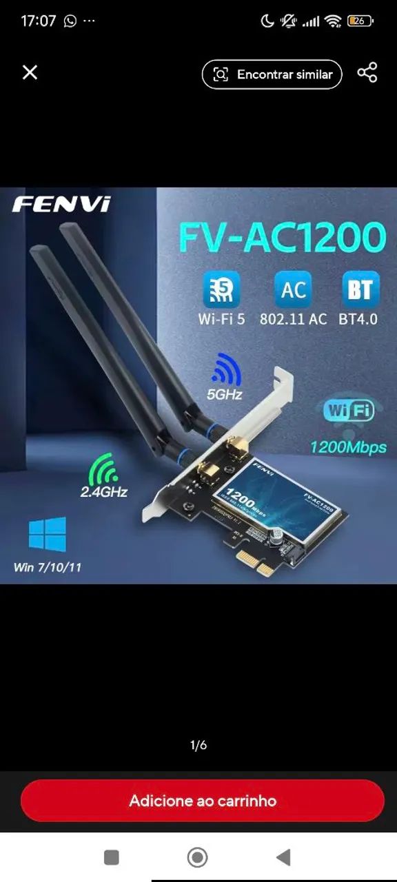 Placa de rede wifi 5 ac1200 2.4ghz 5ghz Bluetooth 4.0