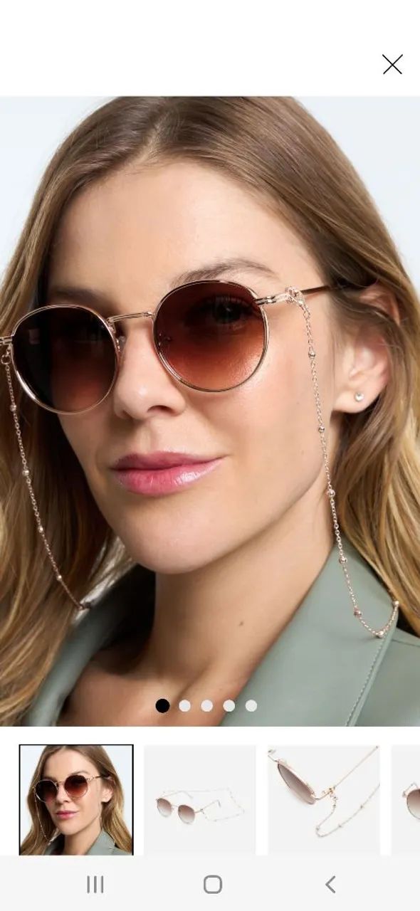 Óculos de sol com corrente e design moderno