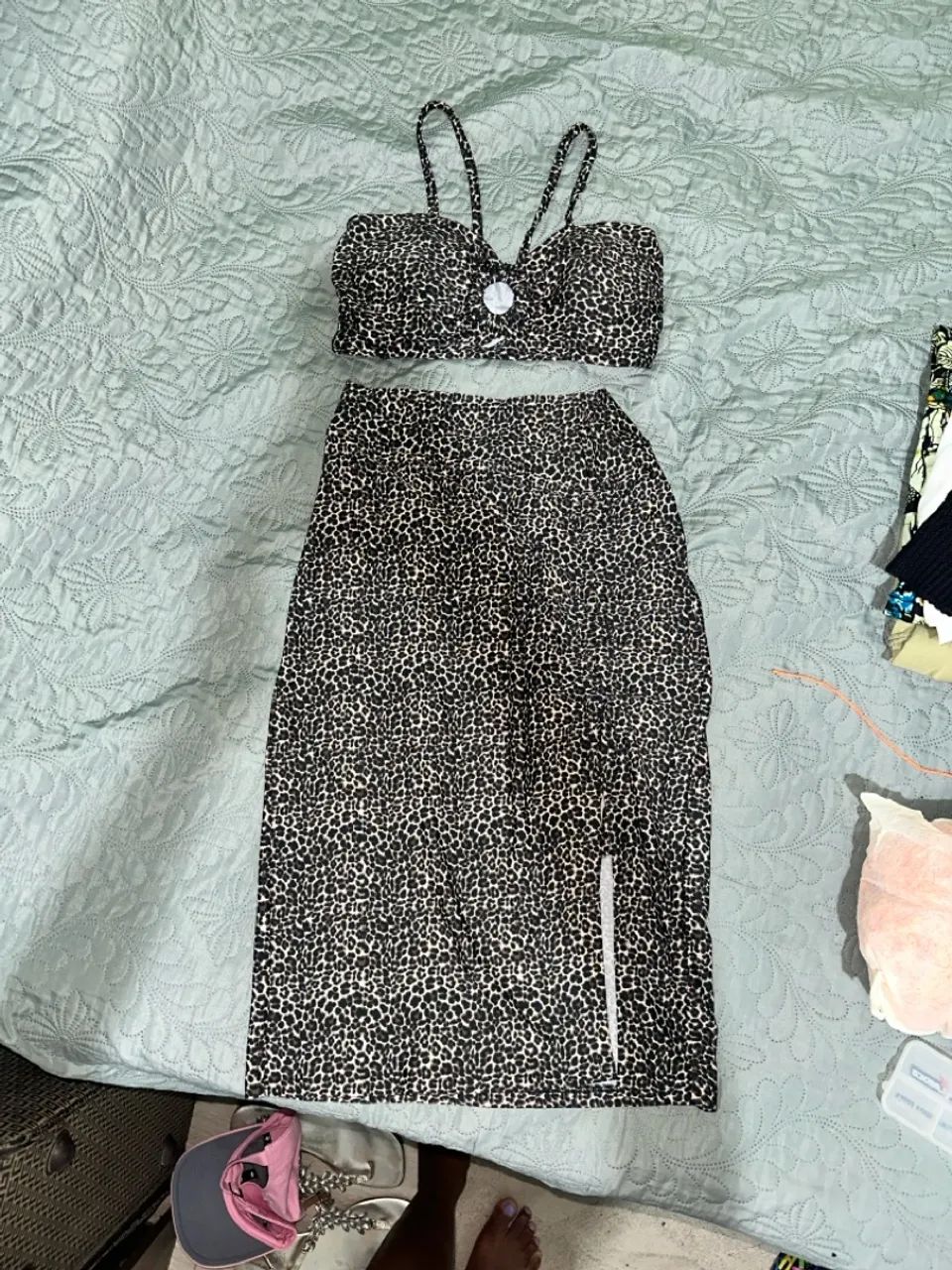 Conjunto top e saia de onça M - Foto 3