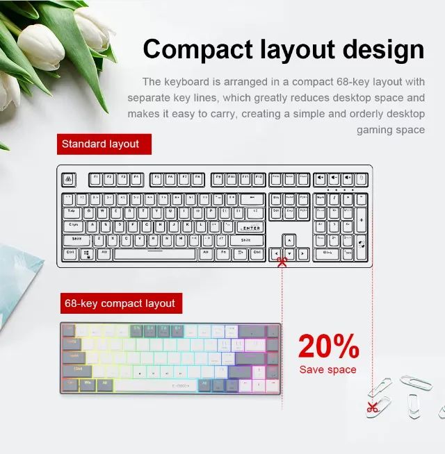 Teclado Mecânico Ultra Fino E-Yooso A68 RGB Switch Vermelho 68 Teclas Padrão BR - Foto 4