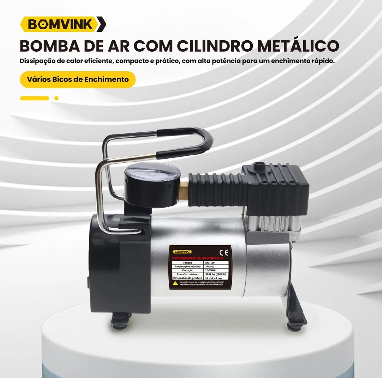 Compressor de Ar Bomba de Ar Portátil para Carros - Com Cilindro Metálico