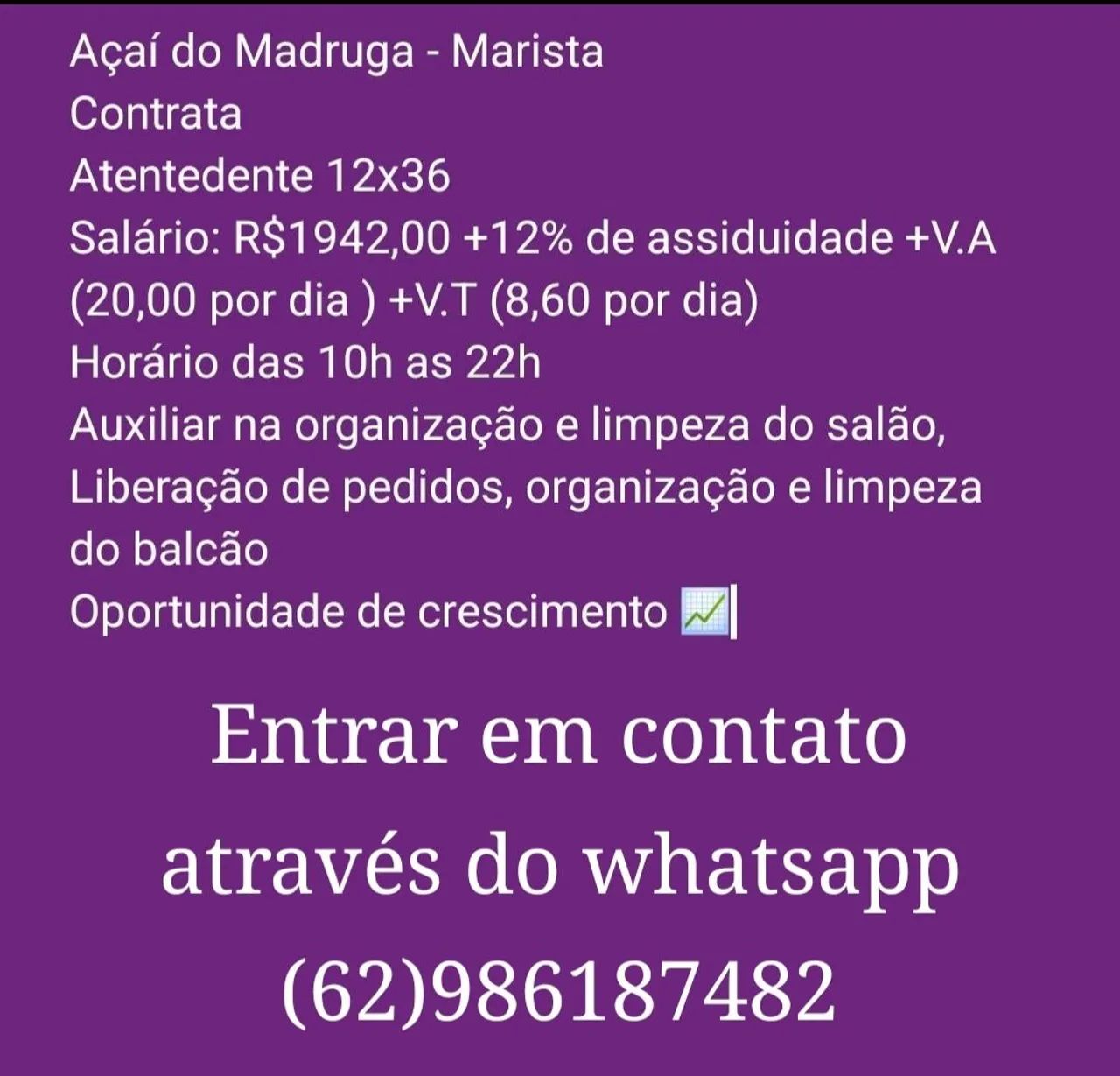 Vaga 12x36 - Atendente 