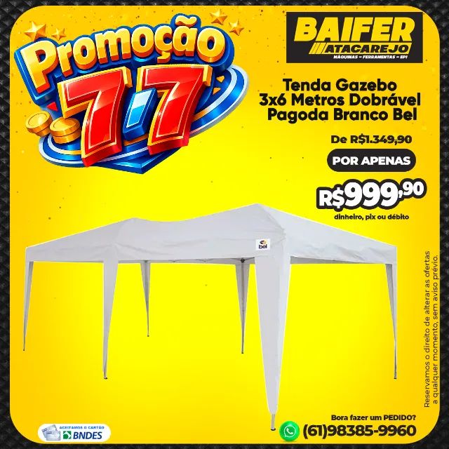 Tenda Gazebo 3x6 Metros Dobrável Pagoda Branco Bel