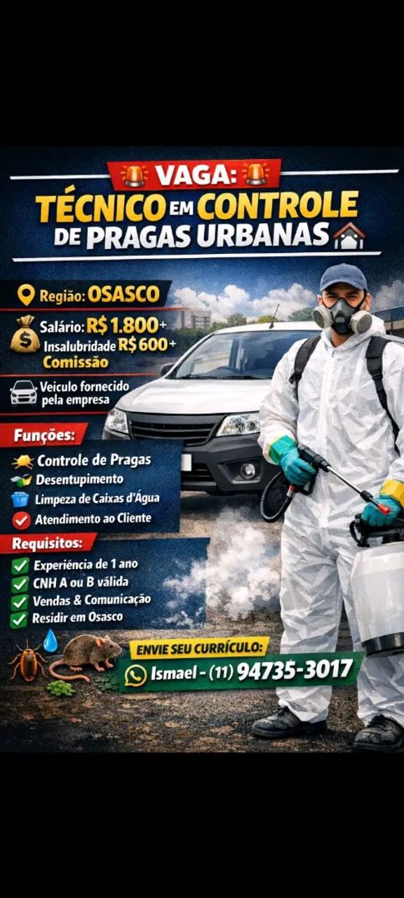  VAGA: TÉCNICO EM CONTROLE DE PRAGAS URBANAS
