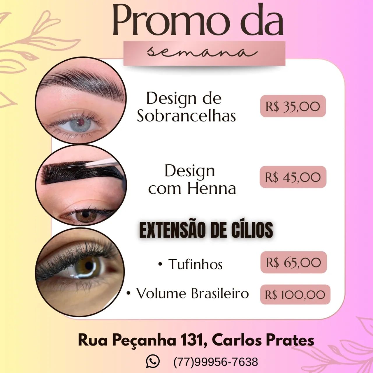 Extensão de Cílios e Design de sobrancelhas 