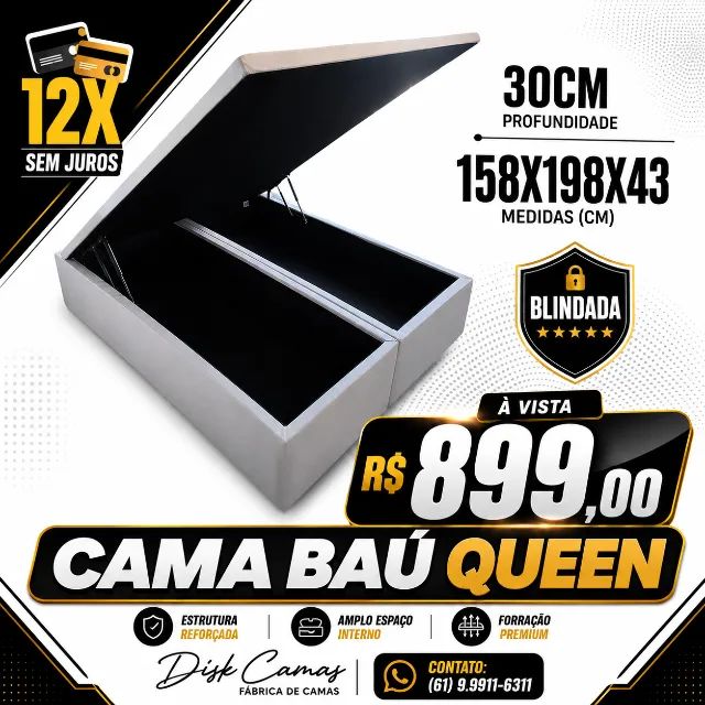 Cama Queen Baú Reforçada Fabricação Própria Promoção