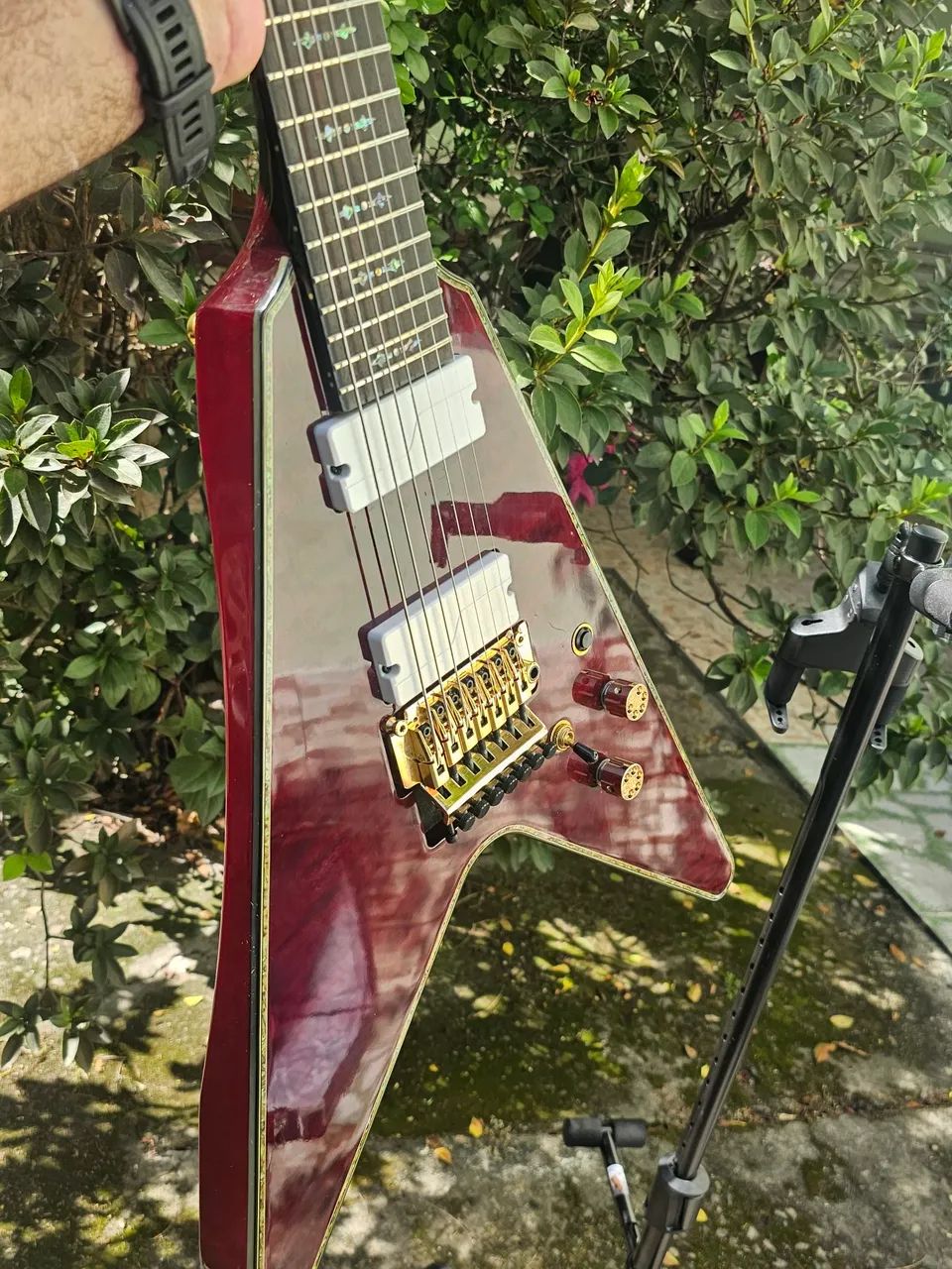 Guitarra Schecter Hellraiser V-7 FR 7 Cordas, Black Cherry, Floyd
