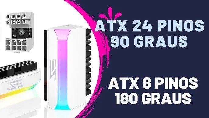 Adaptador de alimentação ATX 24 pinos 90 graus para Placa mãe 5V 3 pinos ARGB Pc - Foto 3