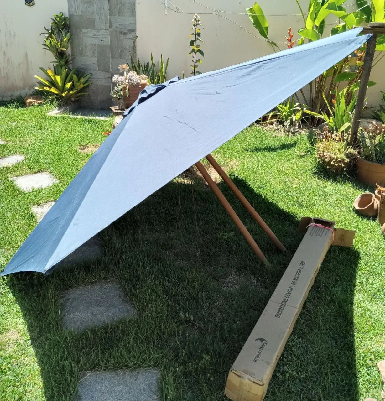 Ombrelone Central 2,70m Madeira Redondo Piscina, Praia cor azul marinho  - Foto 3