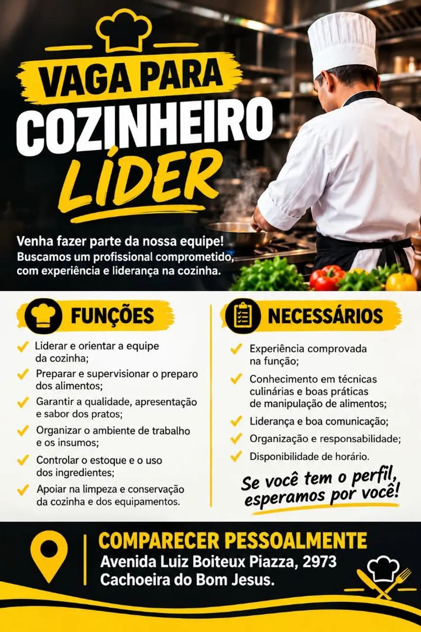 Vaga de cozinheiro líder