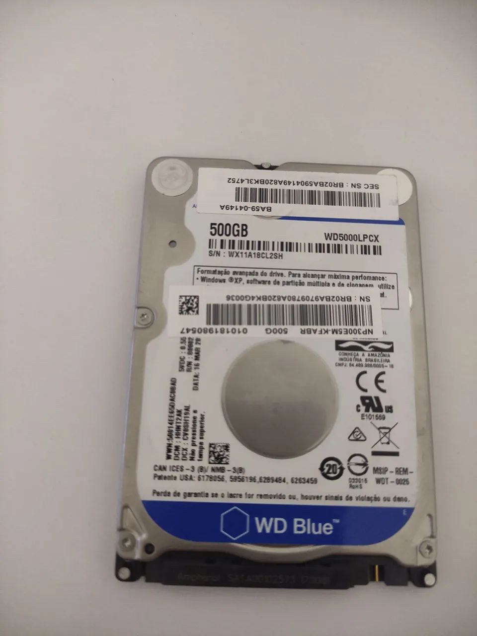 HD sata de 500 GB de notebook 