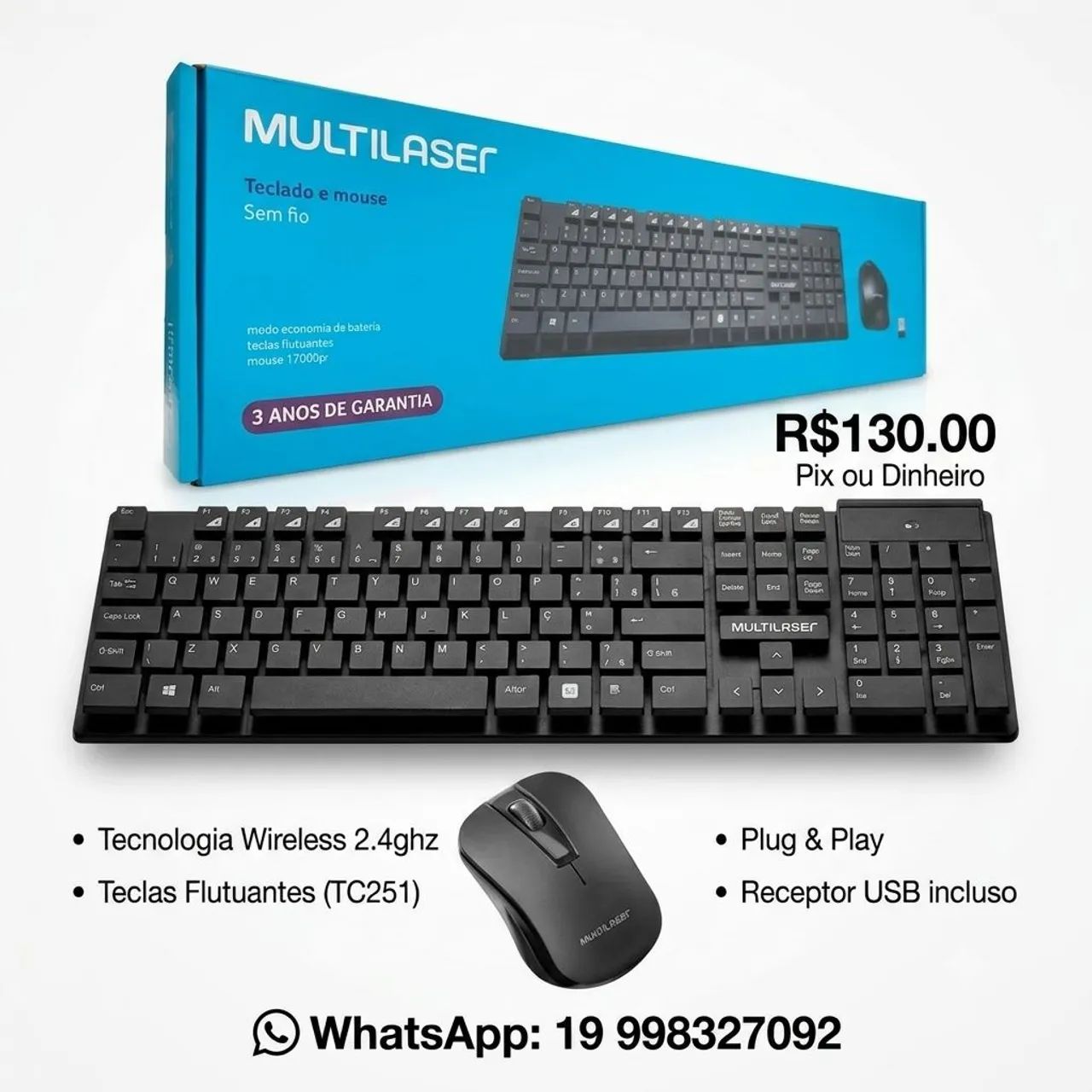 Teclado e mouse sem fio 