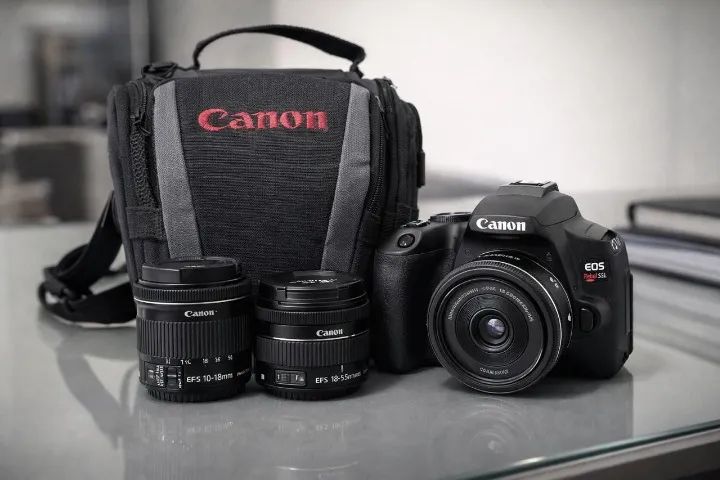 CÂMERA CANON EOS REBEL SL2 + 3 LENTES E KIT COMPLETO - Foto 4