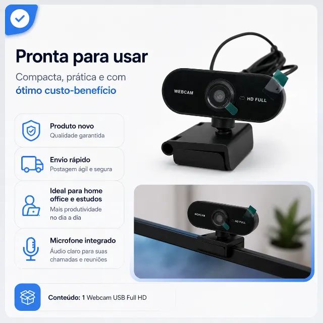 Webcam Full Hd 1080p Usb Microfone Pc Notebook Plug Play - Foto 3