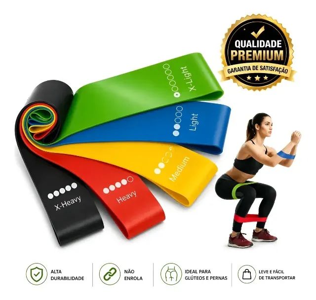 KIT 5 FAIXAS ELÁSTICAS MINI BANDS ? TREINO EM ACADEMIA E EM CASA - Foto 4