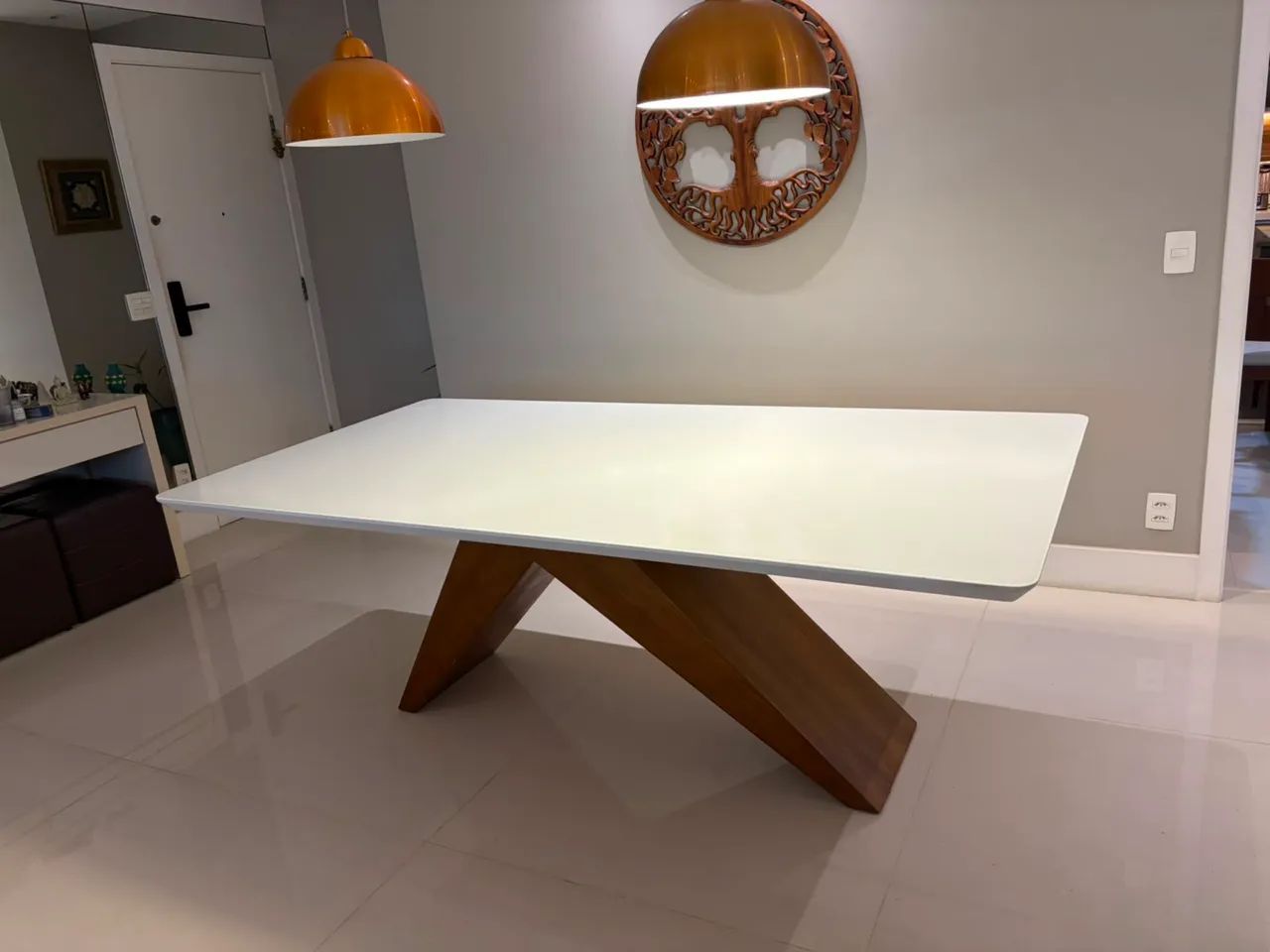 Mesa de jantar retangular 8 lugares tampo laca e vidro - Foto 2