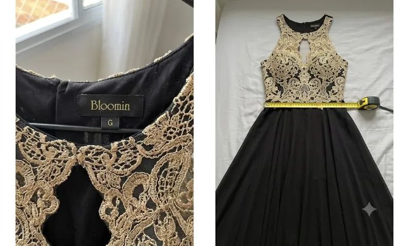 Vestido Longo de Festa Preto e Dourado Bloomin - Tamanho G (Ideal Formatura / Casamento)