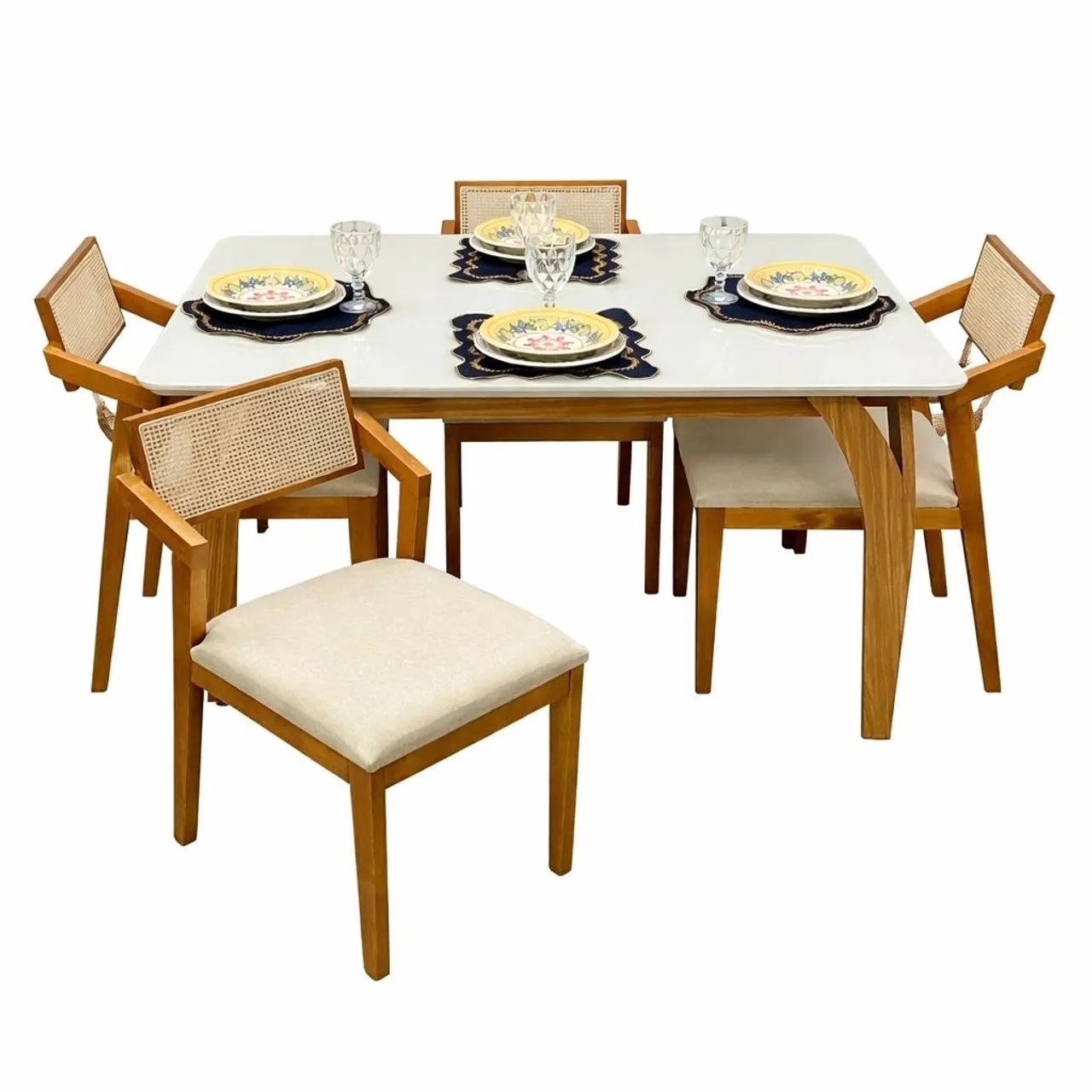 Mesa de Jantar Agata 135x90 com 4 Cadeiras Berlim - Entrega Rápida 