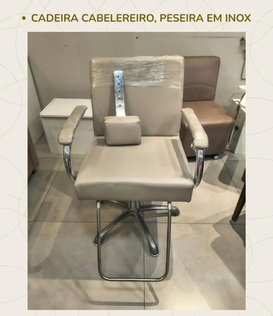 Cadeira de cabeleireiro com peseira em inox