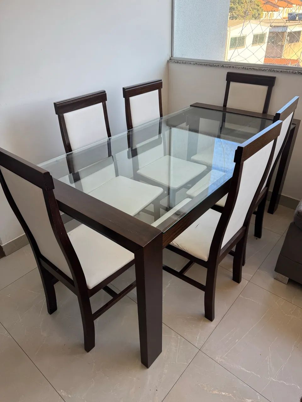 Mesa com tampo de vidro madeira maciça  - Foto 2