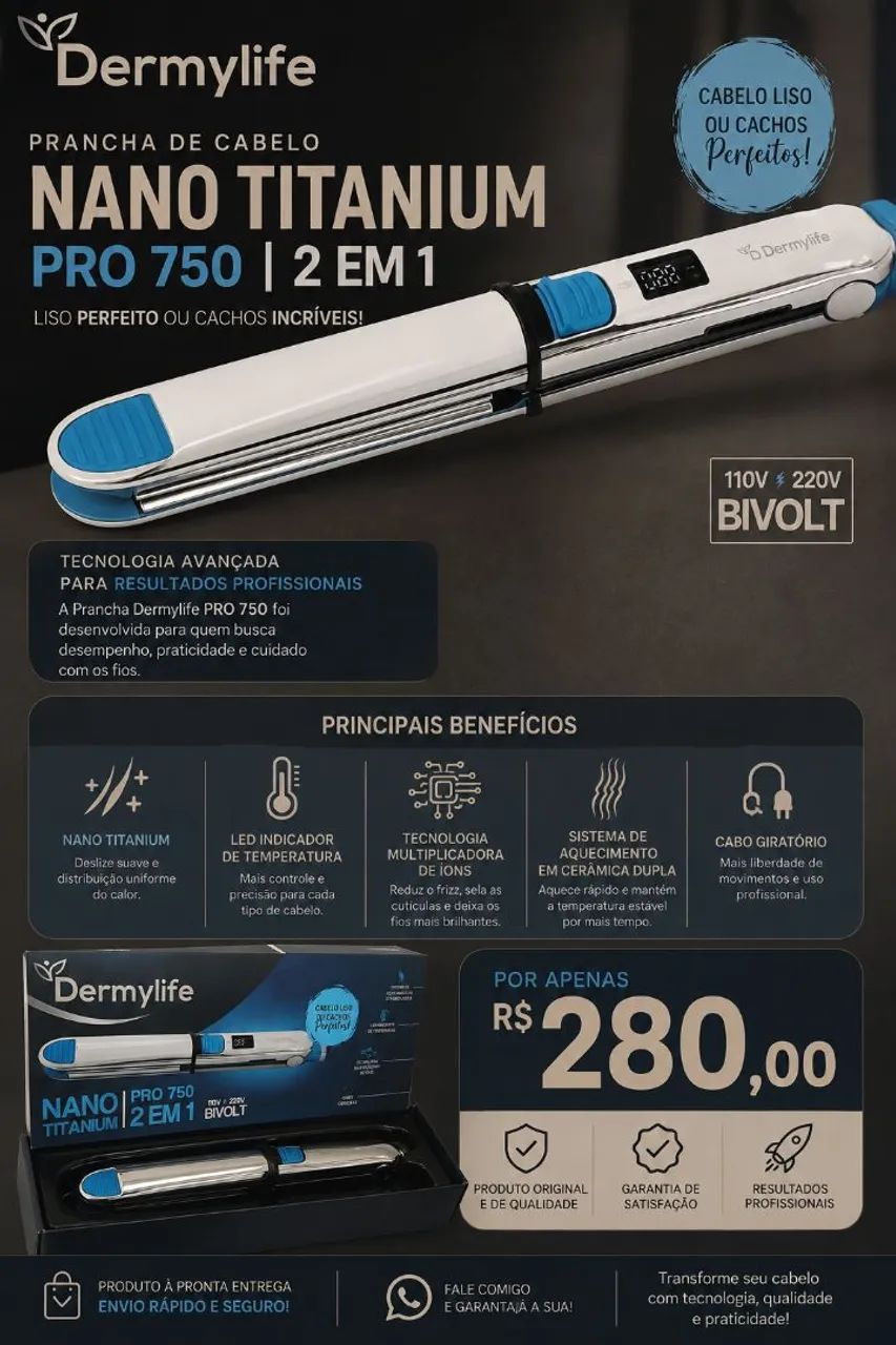 PRANCHA NANO TITANIUM PRO 750 2 EM 1 BIVOLT