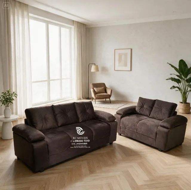 Sofá 2 e 3 Lugares Braço Fofão Suede Caramelo D33 Durável - Foto 5