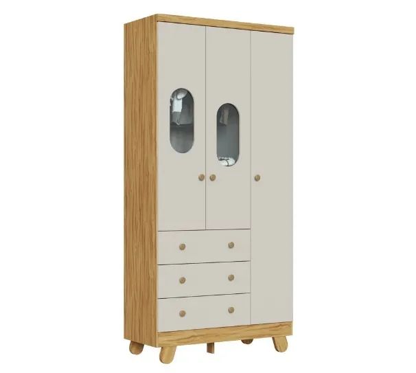 Roupeiro Pingo 3 Portas, 100% MDF - Peroba