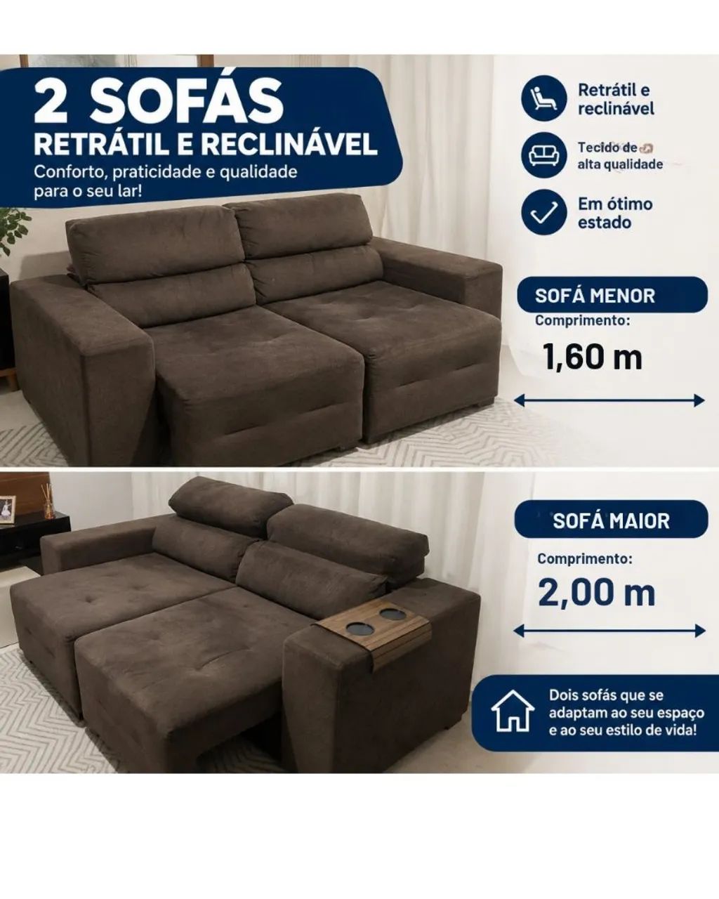 Jogo de sofá retrátil e reclinável 