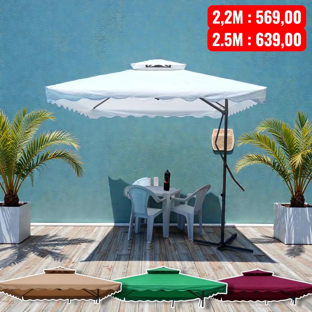 Guarda sol umbrelone 2.5m ou 2.2m vinho ,branco marrom e verde 