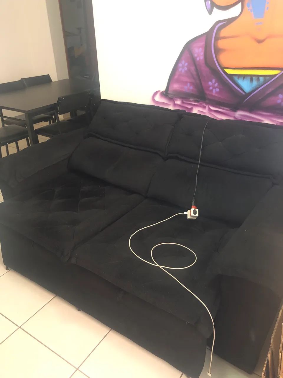 SOFÁ CAMA 3 LUGARES PRETO - Foto 4
