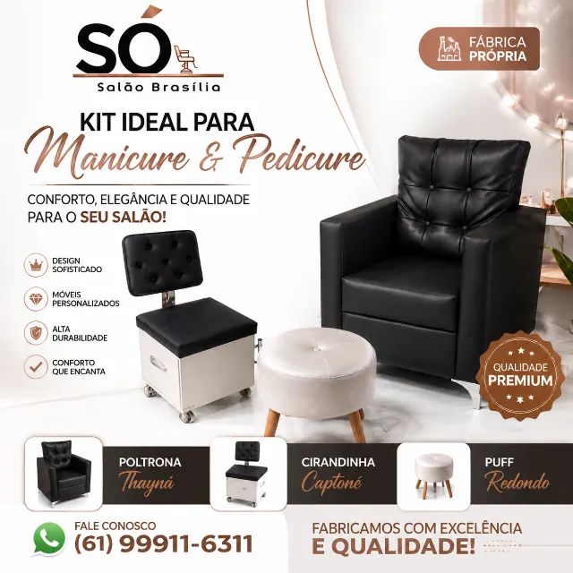 Kit Manicure e Pedicure para Salão de Beleza |Poltrona Thayná e Cirandinha Capitonê e Puff