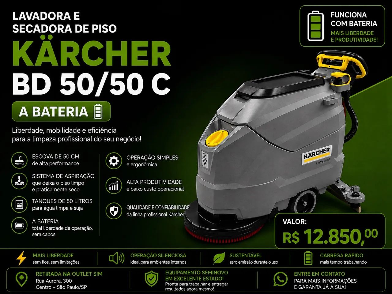 Lavadora e Secadora de Piso Kärcher BD 50/50 C a Bateria | Seminova