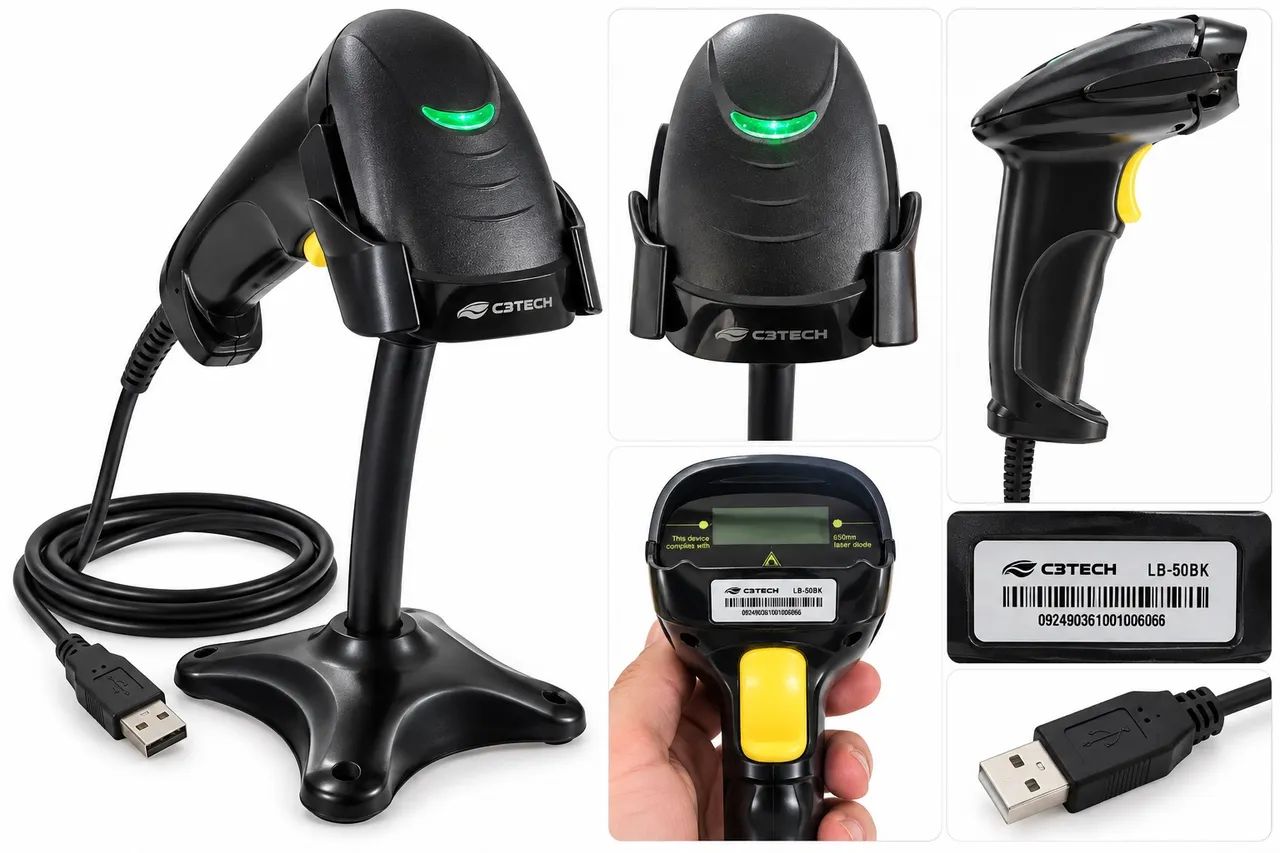 Leitor de Código de Barras C3Tech LB-50BK USB + Suporte