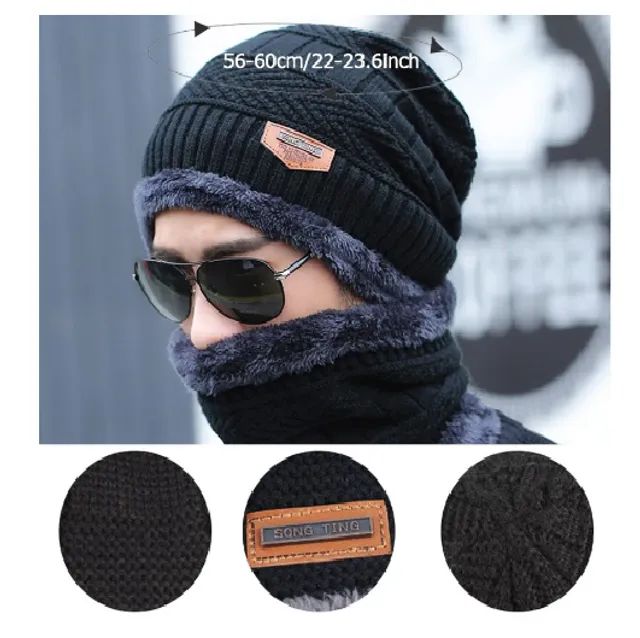 Touca Chapéu de malha de lã para homens e mulheres gorros chapéus cachecol bonés balaclava - Foto 2