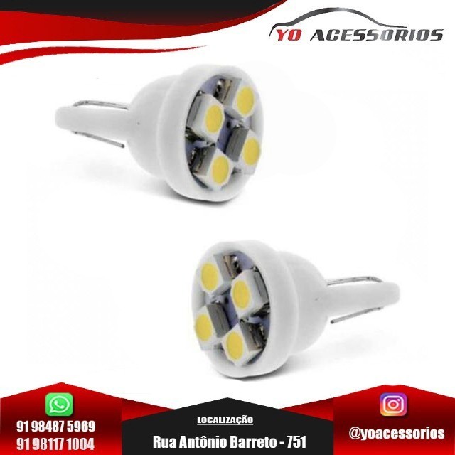Par Lâmpadas LED T10 W5W Pingo 4 LEDs 2W 12V Branco Quente