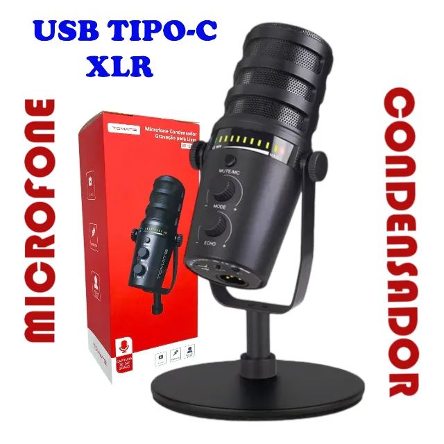 Microfone Condensador Tomate Para Live E Podcast Tipo-C / XLR