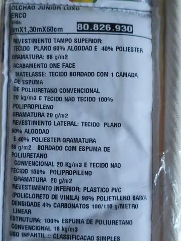 Colchão Berço Padrão - medidas 60x130x10. Marca: ORTHOCRIN. Estado: NOVO. - Foto 6