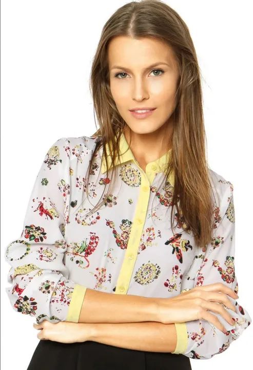 Camisa Estampada Manga Longa detalhes Amarelo
