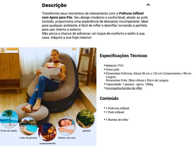 Poltrona Inflável Ultra Lounge Com Pufe - Foto 5