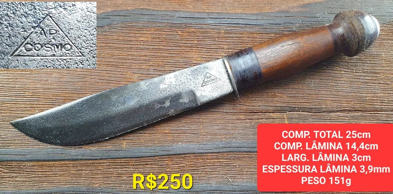 Antiga Faca artesanal AP COSMO- Aço carbono - 25cm