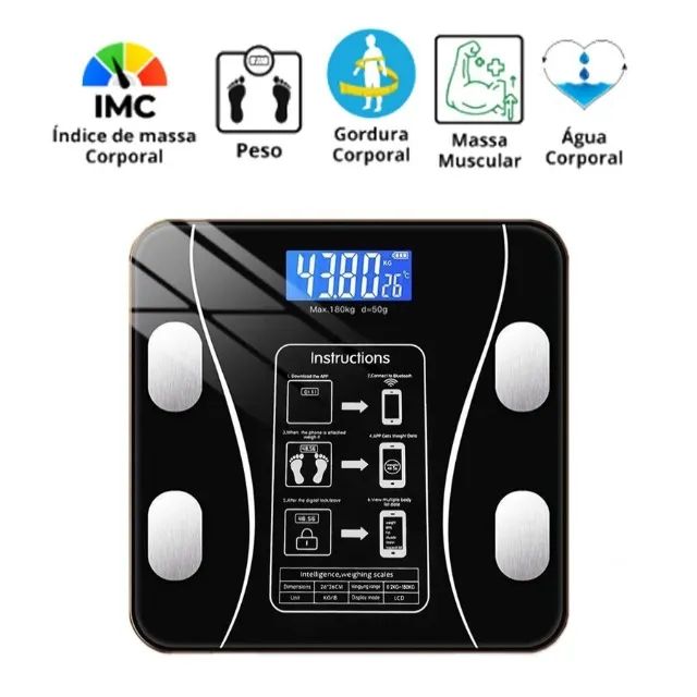  Balança Digital Bioimpedância Corporal 180kg App Celular  - Foto 4