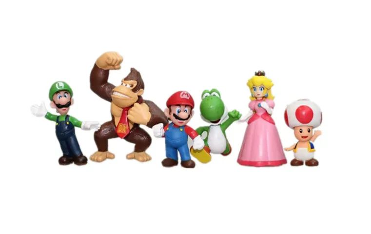 Kit com 06 bonecos miniatura, Super Mario Bros, pvc, action figure